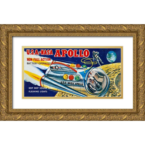 U.S.A. - NASA Apollo Gold Ornate Wood Framed Art Print with Double Matting by Retrobot
