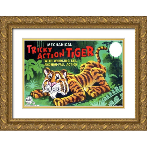 Tricky Action Tiger Gold Ornate Wood Framed Art Print with Double Matting by Retrobot