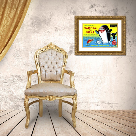 Mammal of the Seas: Whale Chasing Fish Gold Ornate Wood Framed Art Print with Double Matting by Retrobot