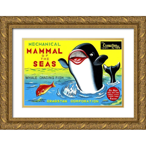 Mammal of the Seas: Whale Chasing Fish Gold Ornate Wood Framed Art Print with Double Matting by Retrobot