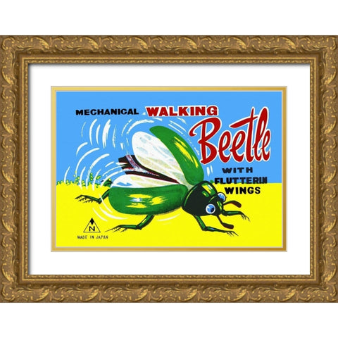 Mechanical Walking Beetle Gold Ornate Wood Framed Art Print with Double Matting by Retrobot
