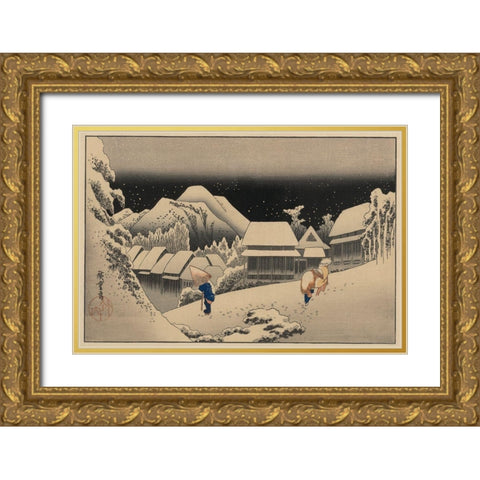 Kanbara Gold Ornate Wood Framed Art Print with Double Matting by Hiroshige, Ando
