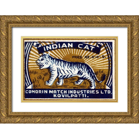 Indian Cat Gold Ornate Wood Framed Art Print with Double Matting by Phillumenart