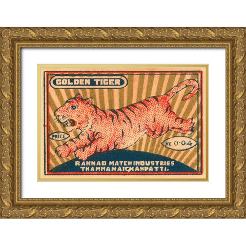 Golden Tiger Gold Ornate Wood Framed Art Print with Double Matting by Unknown