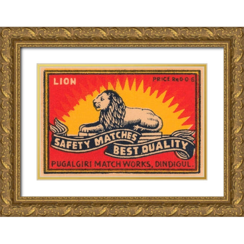 Lion Safety Matches Best Quality Gold Ornate Wood Framed Art Print with Double Matting by Phillumenart