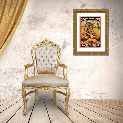 Swaraj Lakshmi Safety Matches Gold Ornate Wood Framed Art Print with Double Matting by Phillumenart