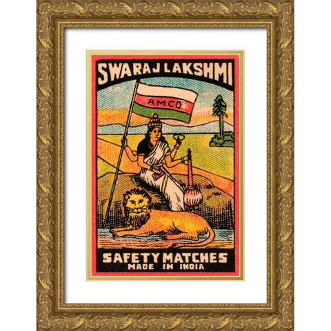 Swaraj Lakshmi Safety Matches Gold Ornate Wood Framed Art Print with Double Matting by Phillumenart