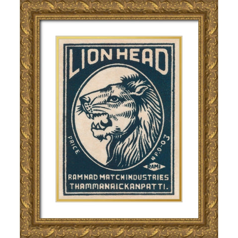 Lion Head Gold Ornate Wood Framed Art Print with Double Matting by Phillumenart
