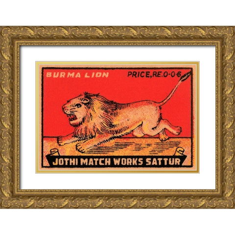 Burma Lion Gold Ornate Wood Framed Art Print with Double Matting by Phillumenart