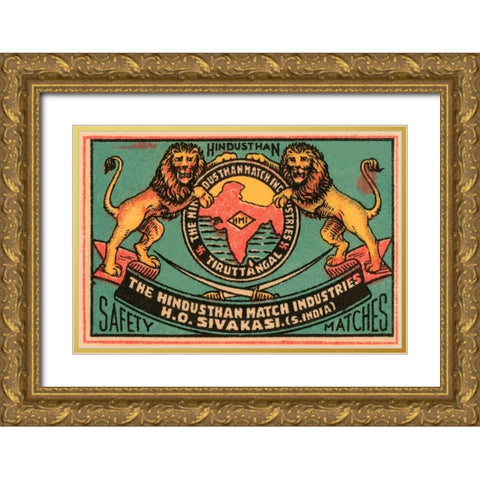 Hindusthan Safety Matches Gold Ornate Wood Framed Art Print with Double Matting by Phillumenart