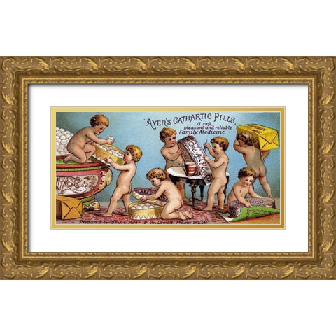 Ayers Cathartic Pills Gold Ornate Wood Framed Art Print with Double Matting by Advertisement