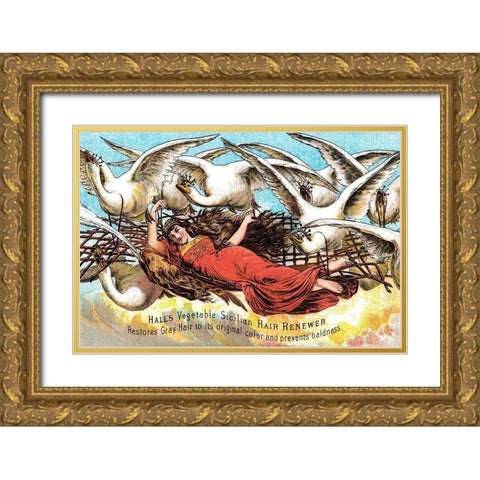 Halls Vegetable Sicillian Hair Renewer Gold Ornate Wood Framed Art Print with Double Matting by Advertisement