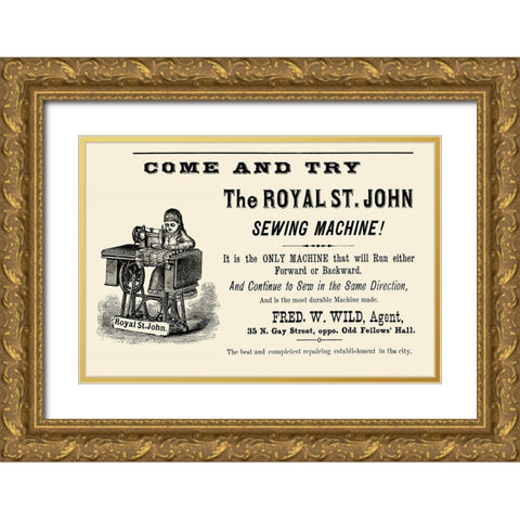 The Royal St. John Sewing Machine Gold Ornate Wood Framed Art Print with Double Matting by Unknown