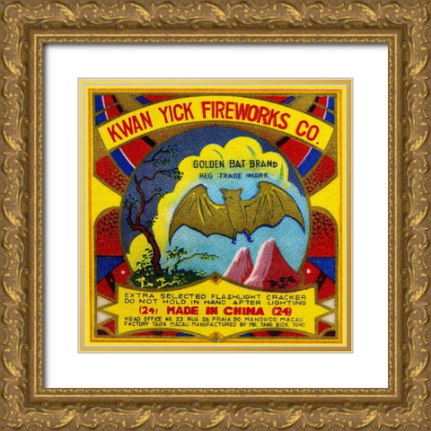 Kwan Yick Fireworks Co. Golden Bat Brand Gold Ornate Wood Framed Art Print with Double Matting by Unknown