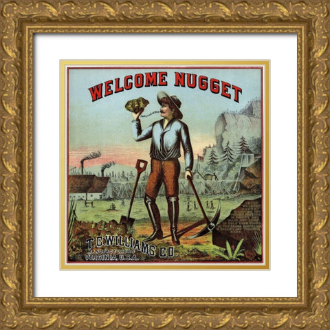 Welcome Nugget Tobacco Label Gold Ornate Wood Framed Art Print with Double Matting by Unknown