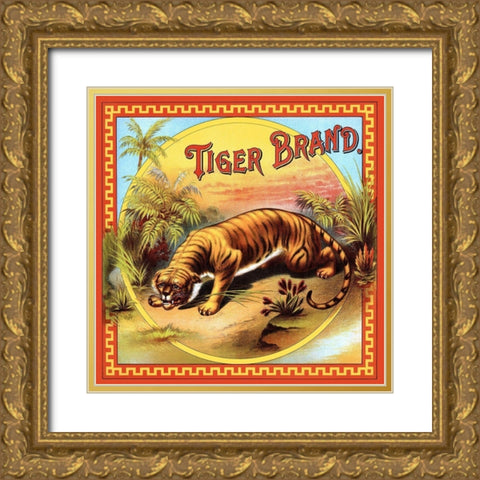 Tiger Brand Tobacco Label Gold Ornate Wood Framed Art Print with Double Matting by Unknown