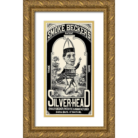 Smoke Beckers Silver-Head Gold Ornate Wood Framed Art Print with Double Matting by Vintage Booze Labels