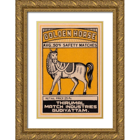 Golden Horse Avg. 50s Safety Matches Gold Ornate Wood Framed Art Print with Double Matting by Phillumenart