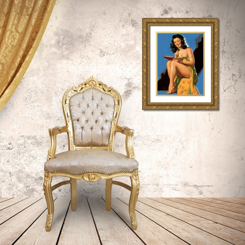 Drawing Looks Gold Ornate Wood Framed Art Print with Double Matting by Unknown