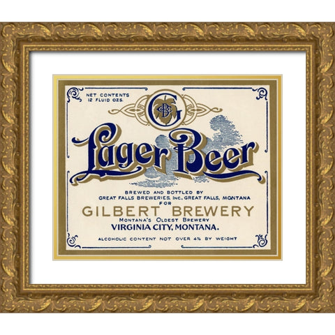 Gilbert Brewery Lager Beer Gold Ornate Wood Framed Art Print with Double Matting by Vintage Booze Labels