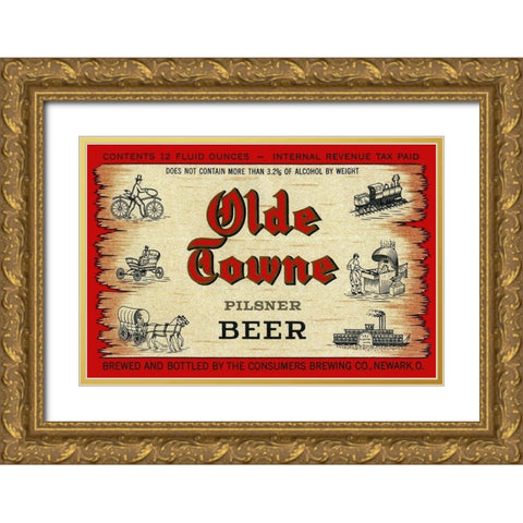Olde Towne Pilsner Beer Gold Ornate Wood Framed Art Print with Double Matting by Vintage Booze Labels