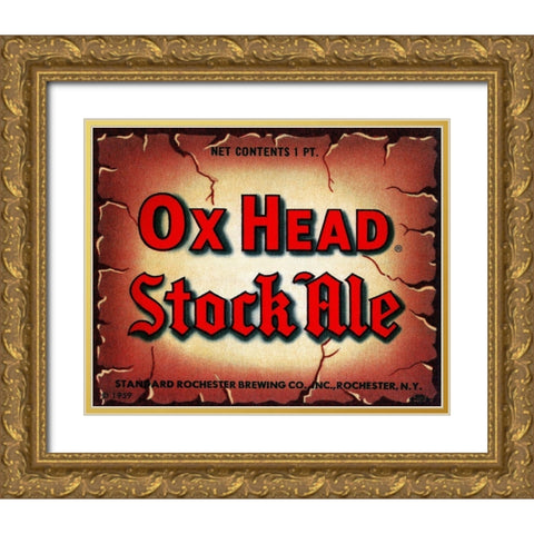 Ox Head Stock Ale Gold Ornate Wood Framed Art Print with Double Matting by Vintage Booze Labels