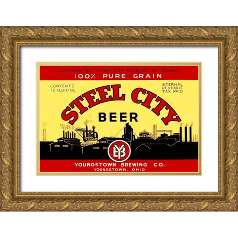 Steel City Beer Gold Ornate Wood Framed Art Print with Double Matting by Vintage Booze Labels