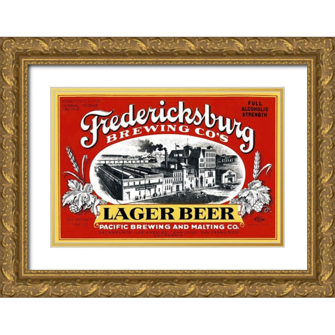 Fredericksburg Brewing Co.s Lager Beer Gold Ornate Wood Framed Art Print with Double Matting by Vintage Booze Labels