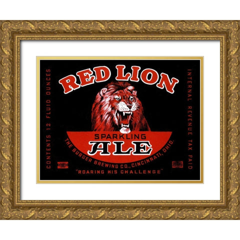 Red Lion Ale Gold Ornate Wood Framed Art Print with Double Matting by Vintage Booze Labels