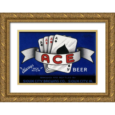 Ace Beer Gold Ornate Wood Framed Art Print with Double Matting by Vintage Booze Labels