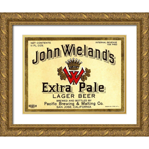 John Wielands Extra Pale Lager Beer Gold Ornate Wood Framed Art Print with Double Matting by Vintage Booze Labels
