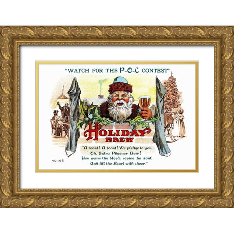 Holiday Brew Gold Ornate Wood Framed Art Print with Double Matting by Vintage Booze Labels