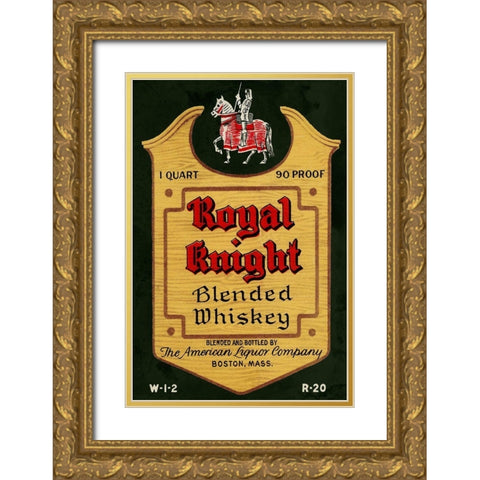 Royal Knight Blended Whiskey Gold Ornate Wood Framed Art Print with Double Matting by Vintage Booze Labels