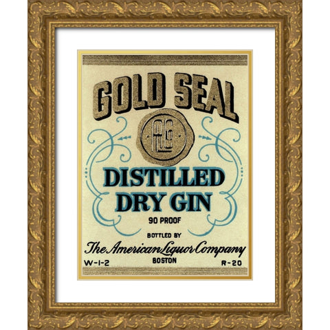 Gold Seal Distiller Dry Gin Gold Ornate Wood Framed Art Print with Double Matting by Vintage Booze Labels