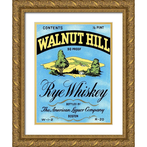 Walnut Hill Rye Whiskey Gold Ornate Wood Framed Art Print with Double Matting by Vintage Booze Labels