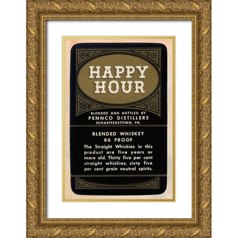 Happy Hour Blended Whiskey Gold Ornate Wood Framed Art Print with Double Matting by Vintage Booze Labels
