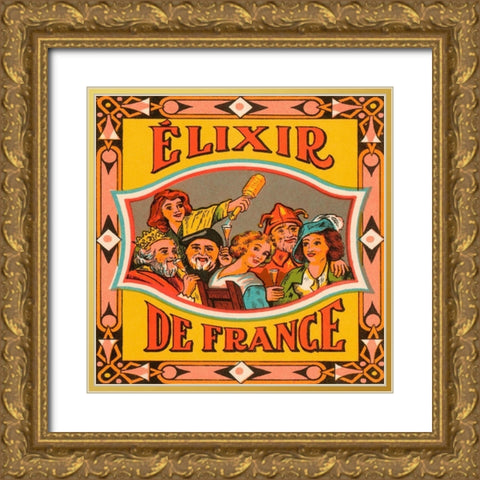 Elixir de France Gold Ornate Wood Framed Art Print with Double Matting by Vintage Booze Labels