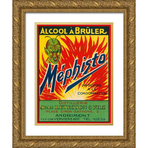 Mephisto - Alcool A Bruler Gold Ornate Wood Framed Art Print with Double Matting by Vintage Booze Labels