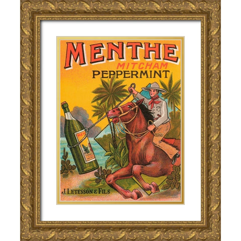 Menthe Peppermint Gold Ornate Wood Framed Art Print with Double Matting by Vintage Booze Labels