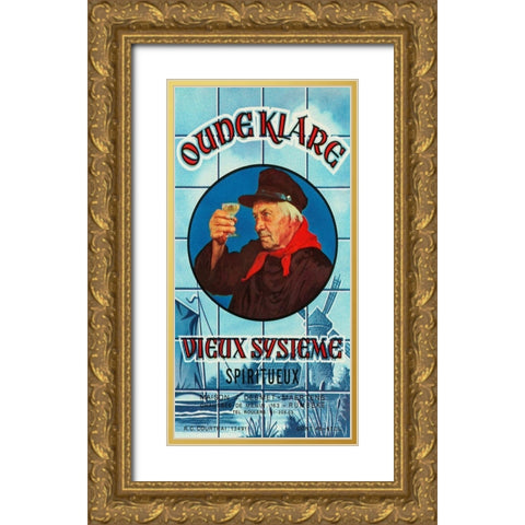 Oudeklare Vieux Systeme Spiritueux Gold Ornate Wood Framed Art Print with Double Matting by Vintage Booze Labels