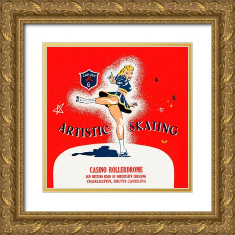 Artistic Skating Gold Ornate Wood Framed Art Print with Double Matting by Retrorollers