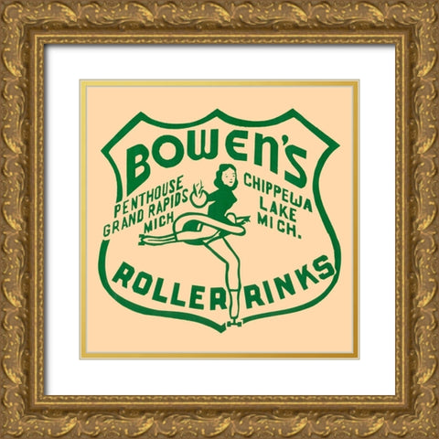 Bowens Roller Rinks Gold Ornate Wood Framed Art Print with Double Matting by Retrorollers