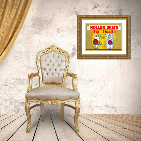Roller Skate for Health Gold Ornate Wood Framed Art Print with Double Matting by Retrorollers