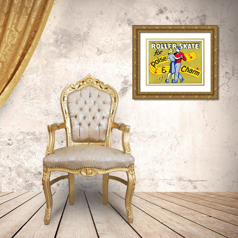 Roller Skate for Poise and Charm Gold Ornate Wood Framed Art Print with Double Matting by Retrorollers
