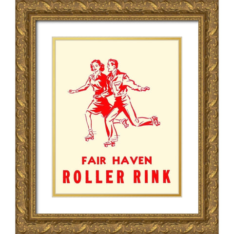 Fair Haven Roller Rink Gold Ornate Wood Framed Art Print with Double Matting by Retrorollers