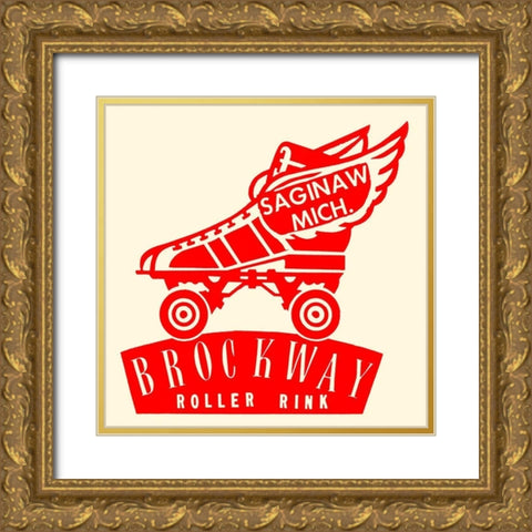 Brockway Roller Rink Gold Ornate Wood Framed Art Print with Double Matting by Retrorollers