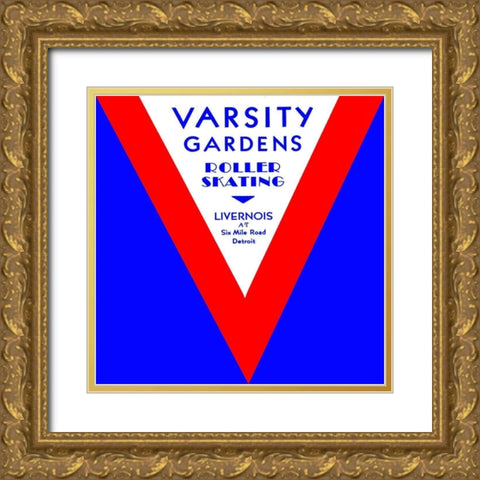 Varsity Gardens Roller Skating Gold Ornate Wood Framed Art Print with Double Matting by Retrorollers
