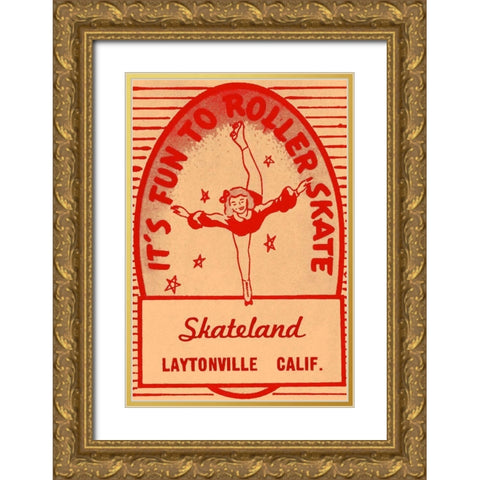 Its Fun To Roller Skate Gold Ornate Wood Framed Art Print with Double Matting by Retrorollers