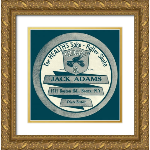 For Healths Sake Roller Skate Gold Ornate Wood Framed Art Print with Double Matting by Retrorollers