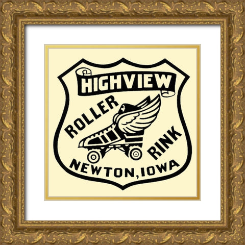 Highview Roller Rink Gold Ornate Wood Framed Art Print with Double Matting by Retrorollers